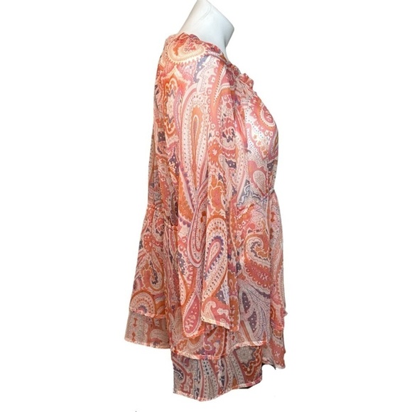 Jessica Simpson Maternity Paisley Ruffle Bell Sleeve Sheer Blouse, size M - Picture 5 of 10